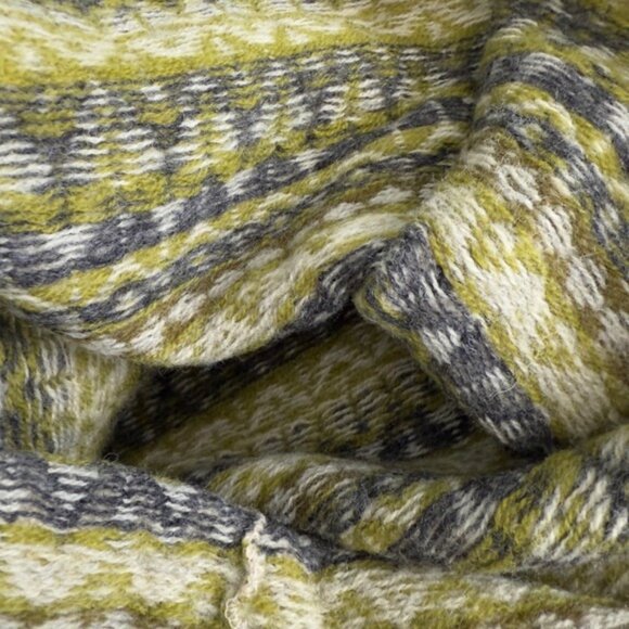 Vintage Swedish Wool Sweater Fair Isle Nordic Geometric Green Cream Pullover M - Picture 9 of 9